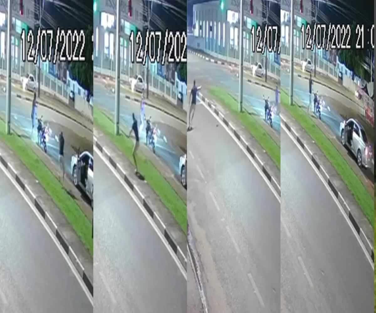 03 Câmera de segurança flagrou a tentativa de assalto e a troca de tiros entre o suspeito e o policial — Foto: Reprodução/Redes Sociais