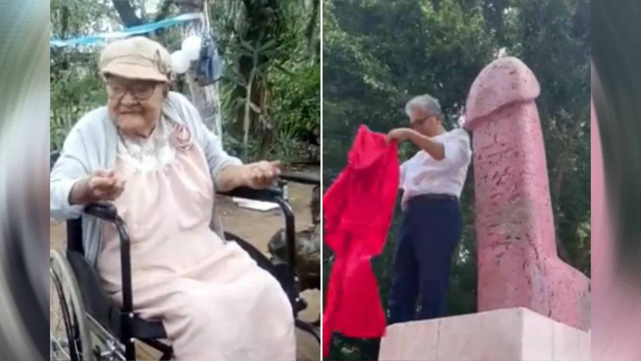 Picsart_22-07-28_17-26-49-535 Vovó pediu que família colocasse pênis gigante em cima do túmulo — Foto: Twitter/reprodução