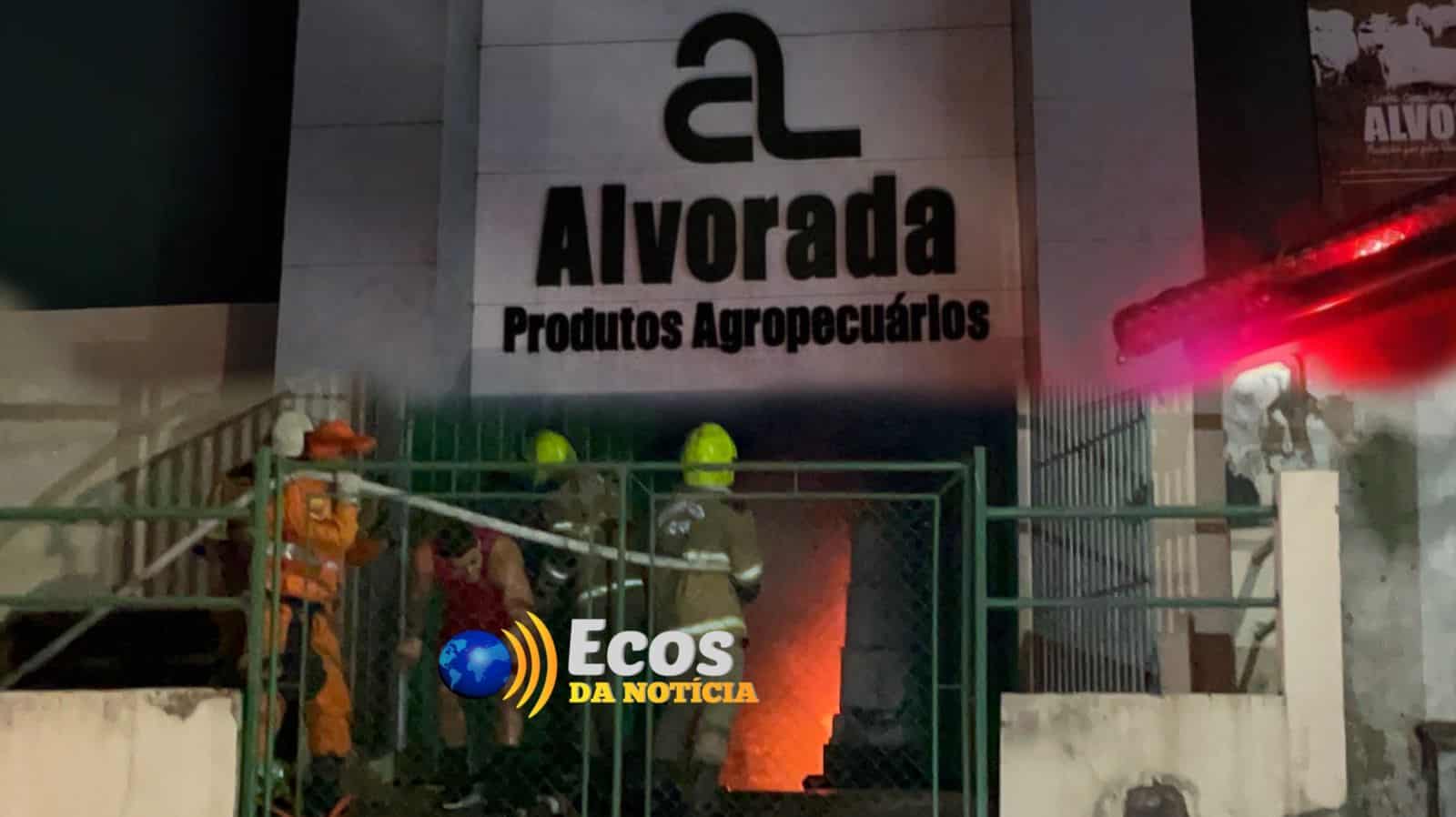 incedio Fachada da empresa agropecuária Alvorada