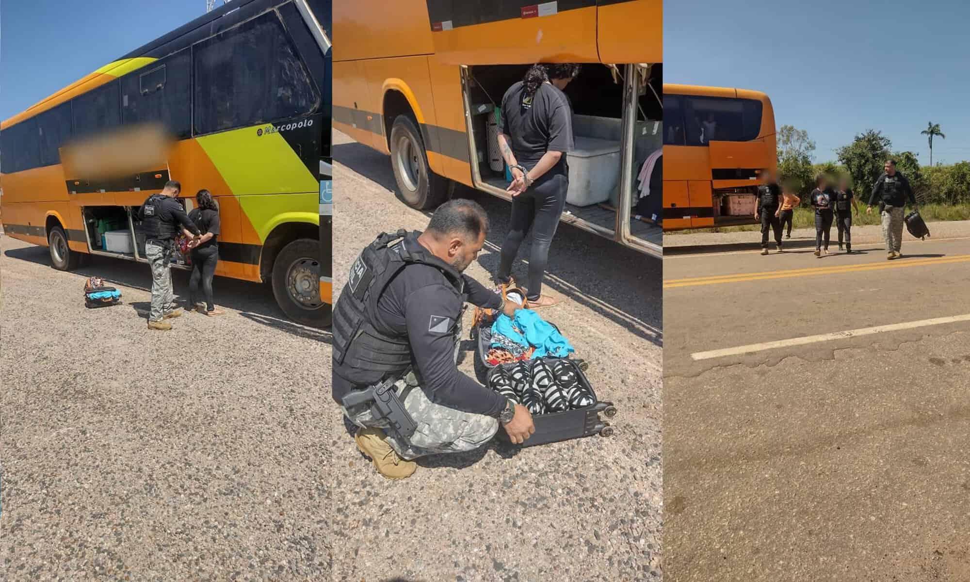a droga era transportada pela investigada que seguia viagem em um ônibus que foi interceptado pela equipe de policiais civis de Xapuri. Fotos: cedidas