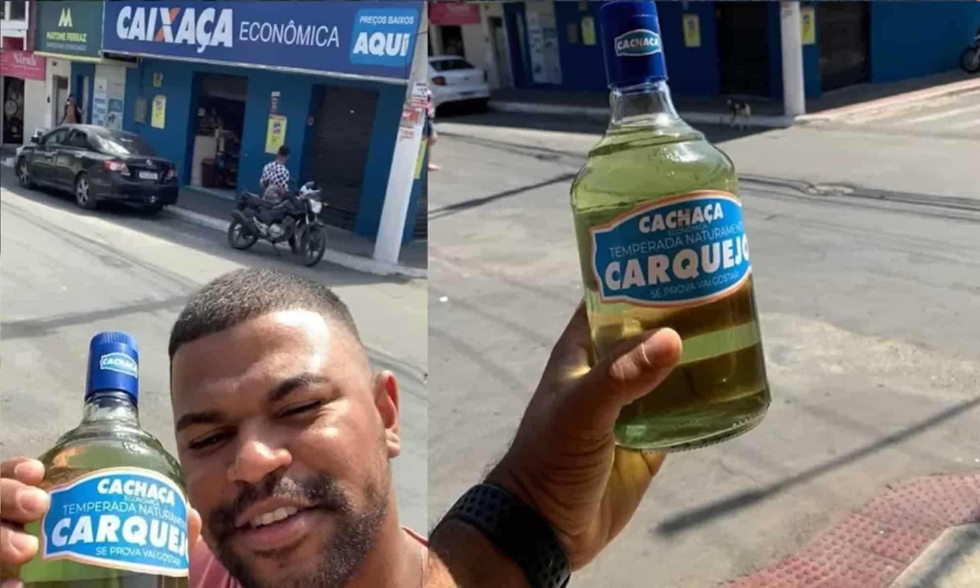 Adilson Ramos, 28, ao lado da cachaça que vende na internet e do estabelecimento em Cariacica
Imagem: Arquivo pessoal.