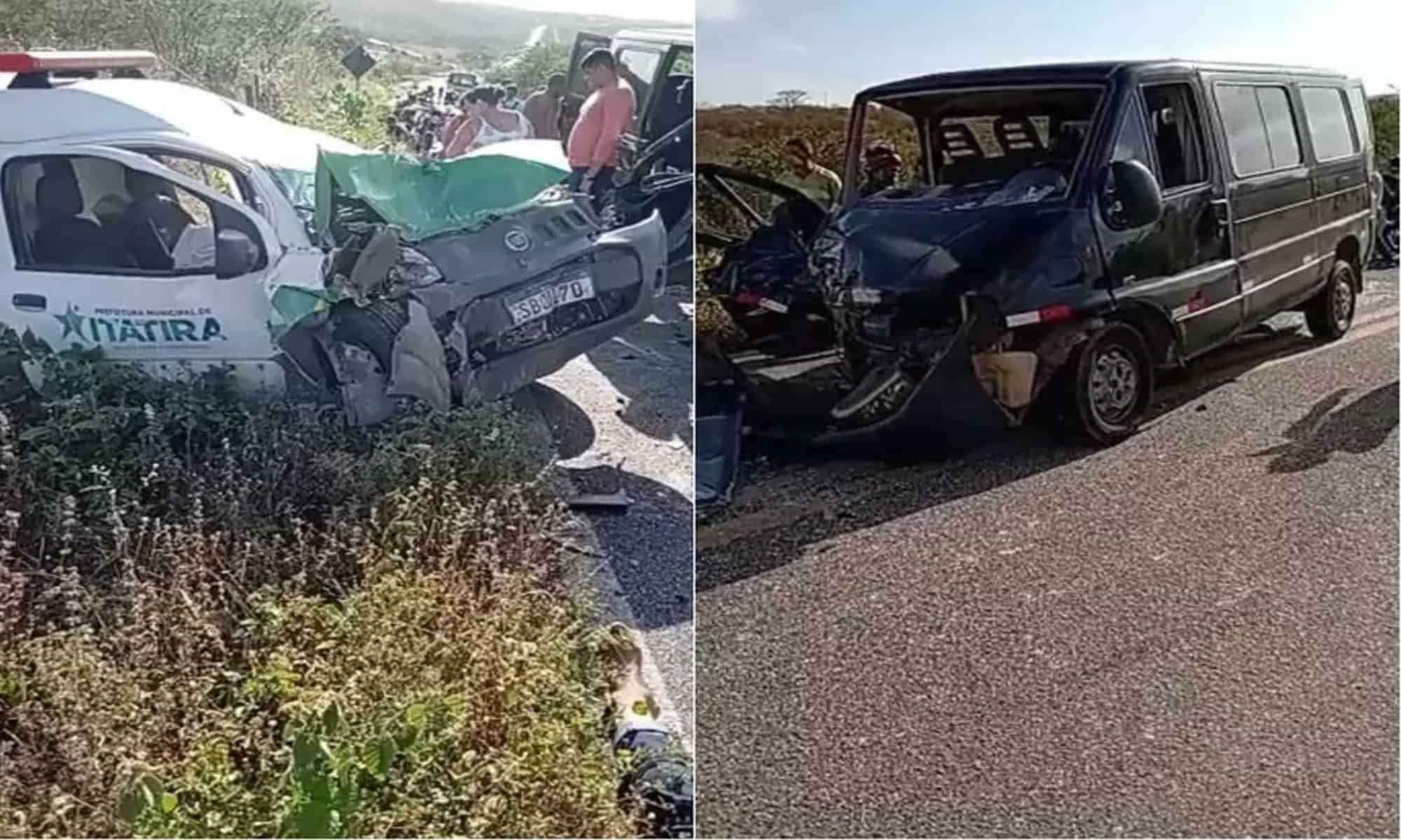 30 Colisão entre ambulância e van deixa motorista ferido na rodovia CE-366, em Itatira, no interior do Ceará. — Foto: Reprodução