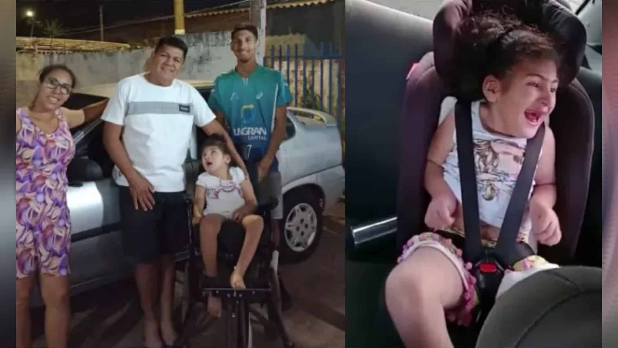 Família com o carro e Emanuela curtindo passeio - (Fotos: Arquivo Pessoal)