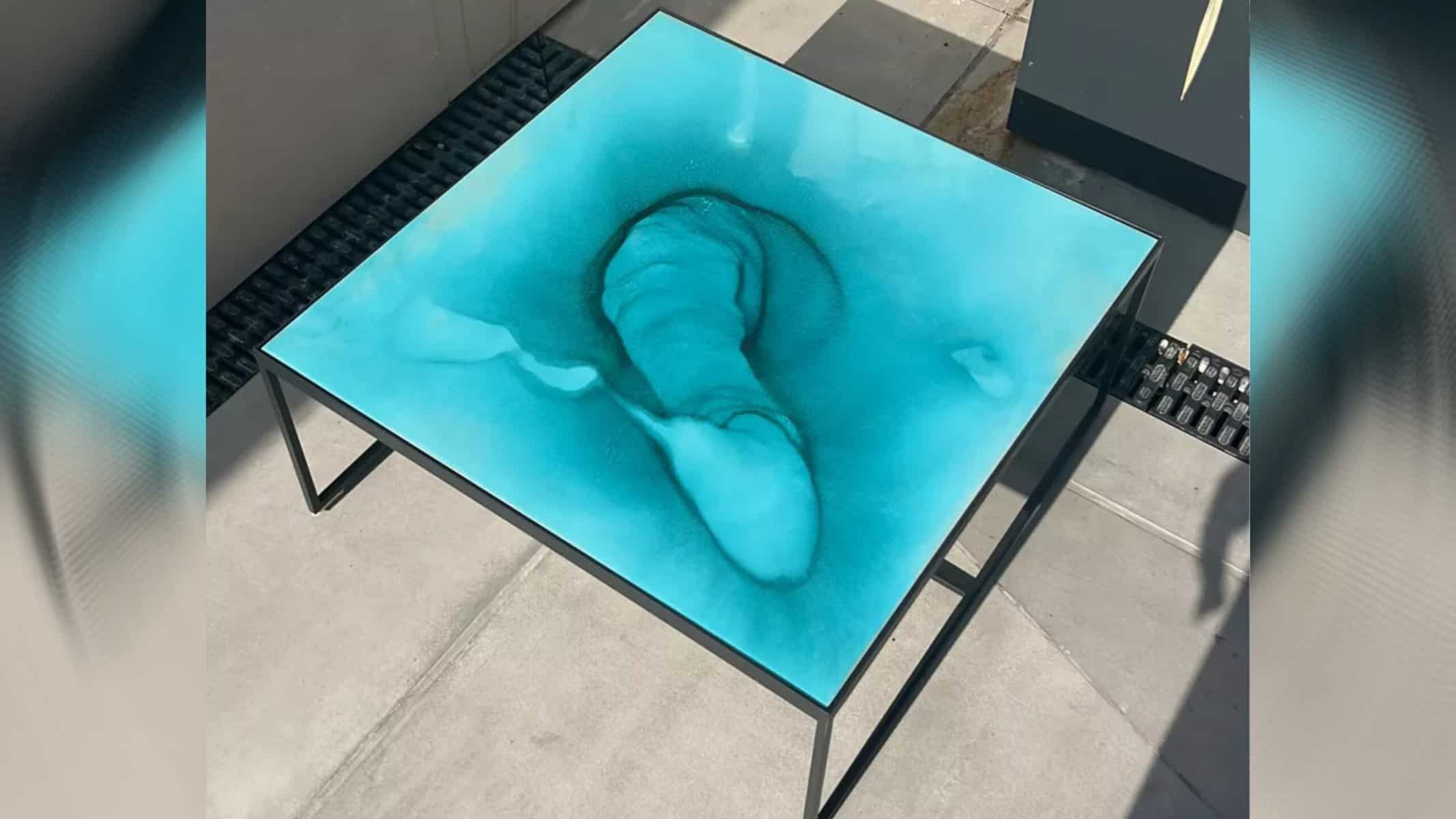 Mesa com imagem inusitada no tampo foi encomendada pela internet — Foto: Ana Julieta Garcia/Arquivo Pessoal