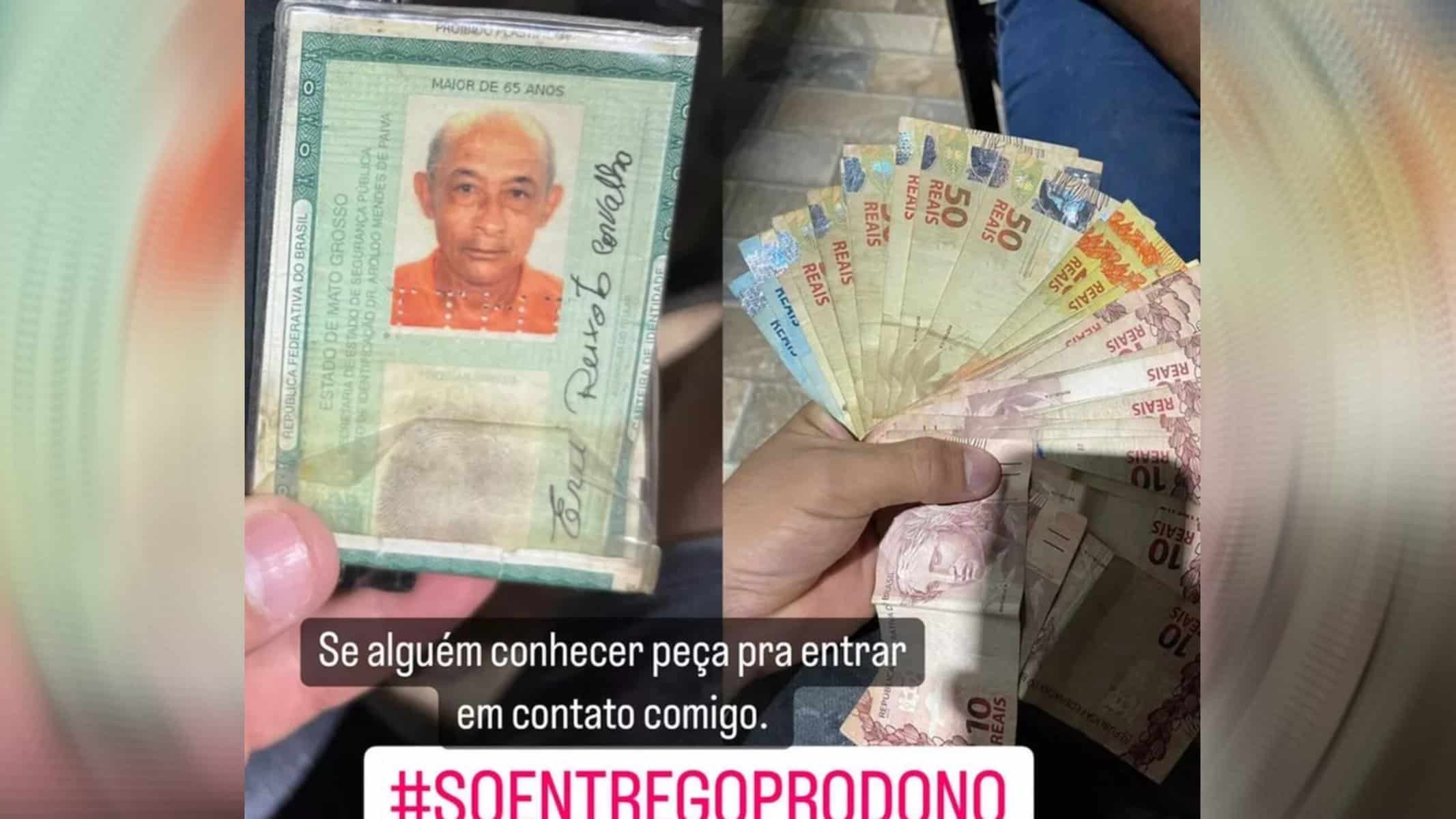 Bruno Monteiro postou que tinha achado uma carteira com documentos pessoais e dinheiro — Foto: Arquivo pessoal