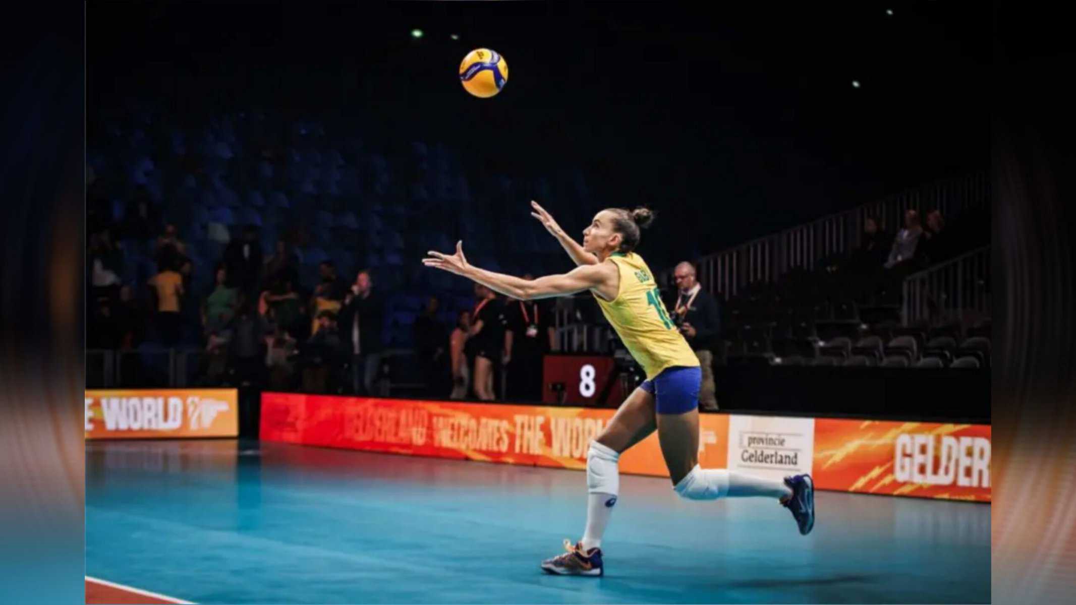 Ponteira Gabi foi uma das destaques do triunfo brasileiro. Foto: Divulgação/COB