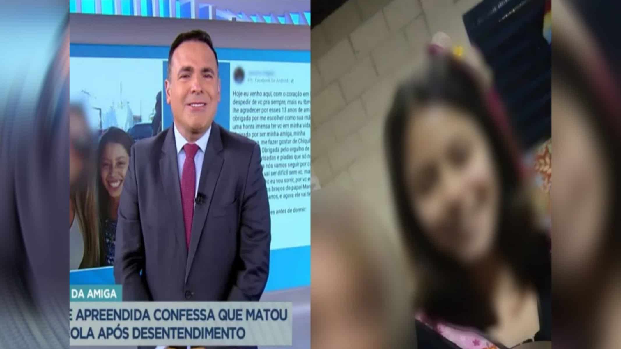 Gottino chora ao ler mensagem da mãe de adolescente morta pela amiga em Taubaté. (Foto: Reprodução / Record TV; G1)