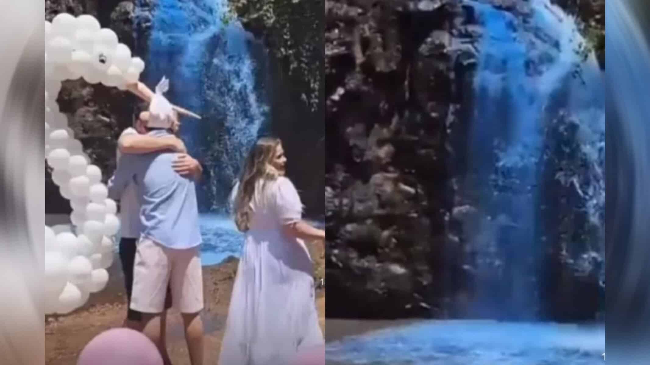 O casal fez o chá revelação no pé da cachoeira (Foto: Reprodução/ Metrópoles)