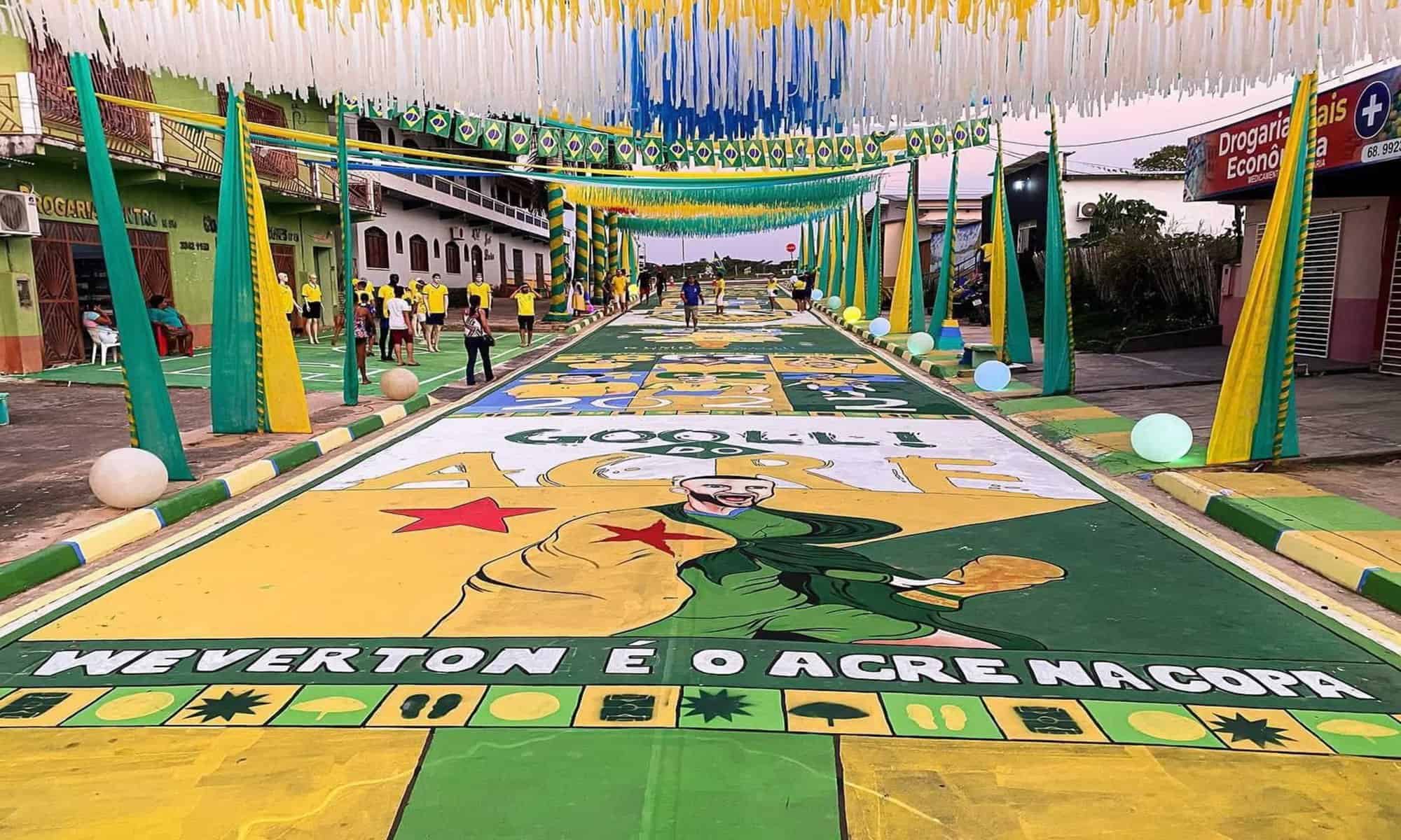 A paixão e a torcida dos acreanos pela seleção brasileira de futebol foram expressas em ornamentações com tons em verde, amarelo, azul e branco. Foto: cedida