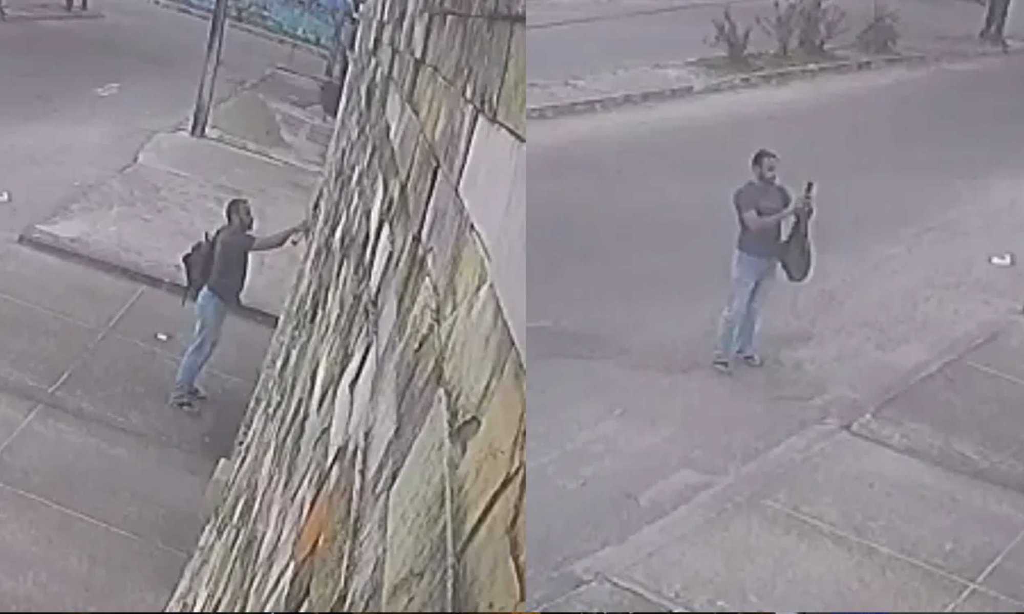 Homem é flagrado pichando casa, e tirando foto da própria pichação em Fortaleza. — Foto: Reprodução