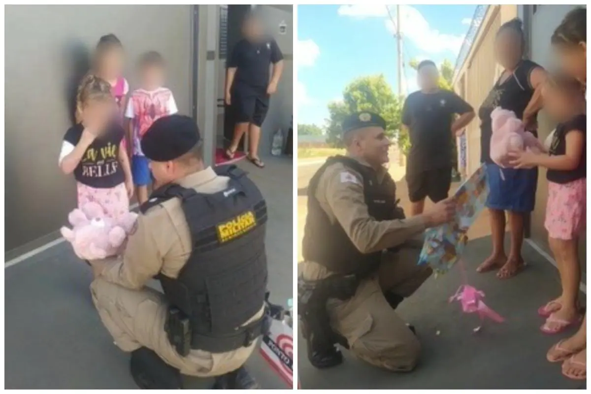 Encontro entre policial e criança foi registrado — Foto: Divulgação / PM