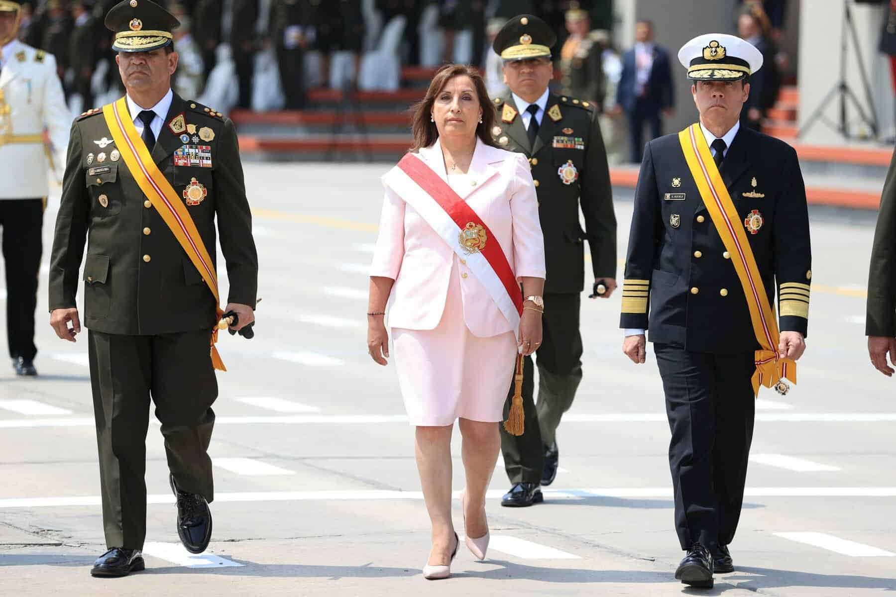 Ceremony to commemorate Day of the Peruvian Army and anniversary of Battle of Ayacucho, in Lima Peru's President Dina Boluarte attends a ceremony to commemorate the Day of the Peruvian Army and the anniversary of the Battle of Ayacucho, in Lima, Peru December 9, 2022. Peru's Presidency/Handout via REUTERS ATTENTION EDITORS - THIS IMAGE WAS PROVIDED BY A THIRD PARTY. NO RESALES. NO ARCHIVES'