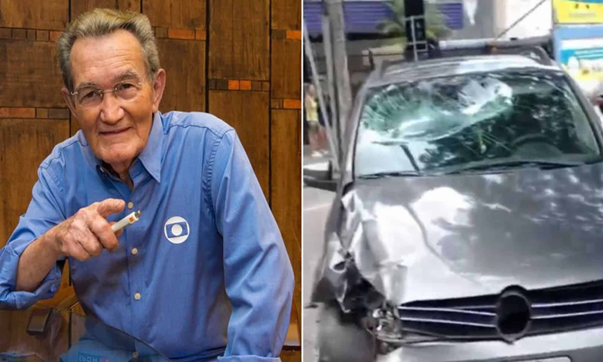 Foto: Léo Batista sofre acidente de carro no Rio de Janeiro - Estevam Avellar/Globo e Twitter/@GGontijo88