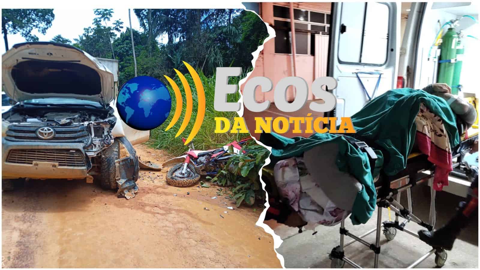 Motociclista fica gravemente ferido após colidir com caminhonete em ramal no interior do Acre