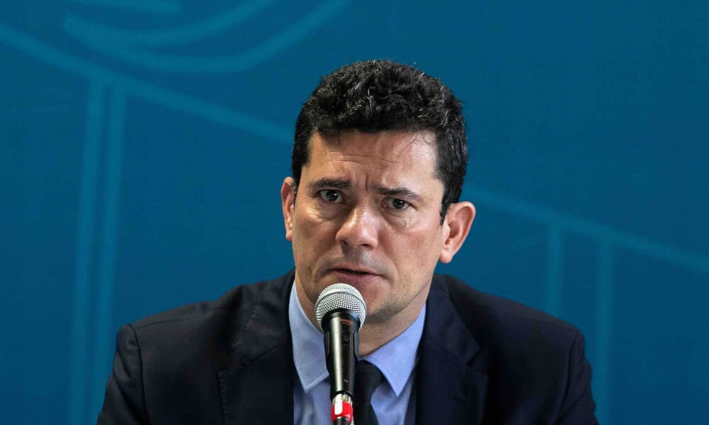 Brazil's Justice Minister Sergio Moro speaks during a meeting of the National Secretariat of Public Security in Brasilia, on February 19, 2019. (Photo by Sergio LIMA / AFP)        (Photo credit should read SERGIO LIMA/AFP via Getty Images)