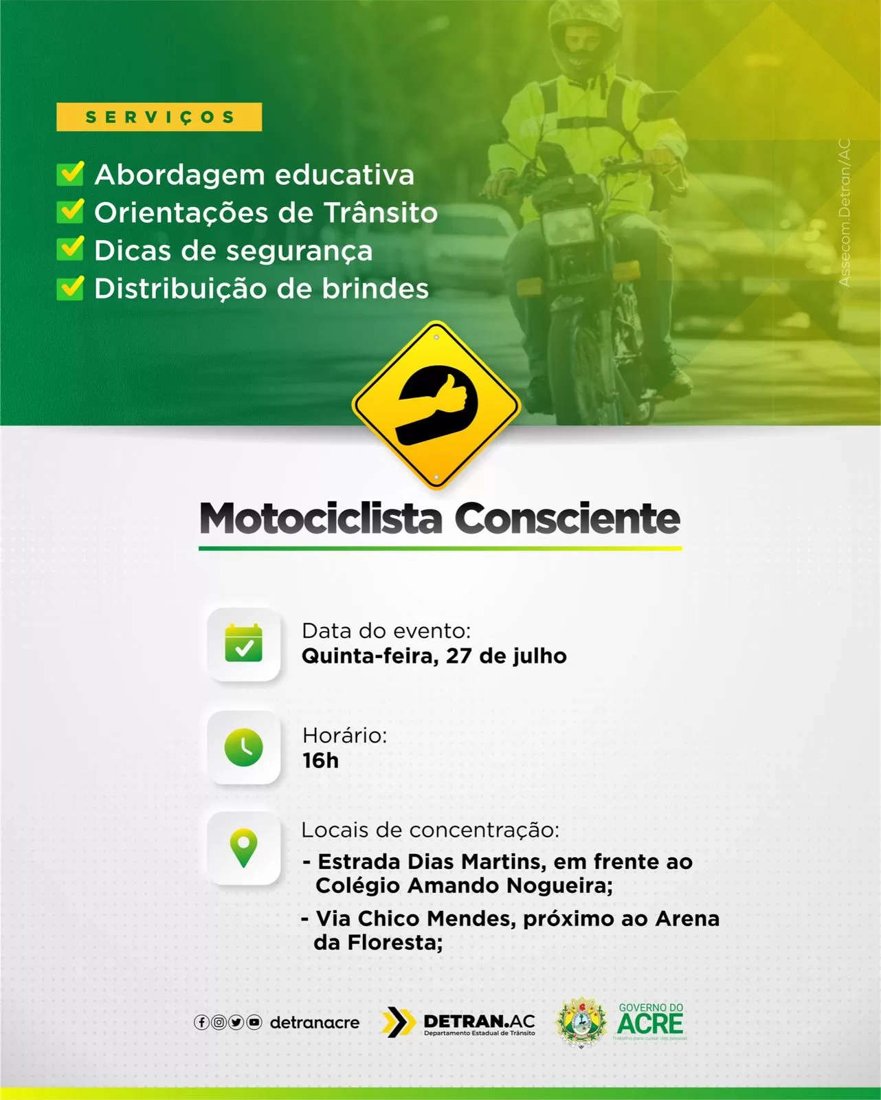 Dia do Motorista será celebrado com ações educativas do Detran na capital acreana