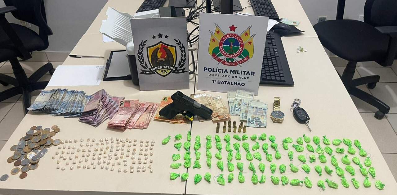 PM prende traficante com arma, drogas e dinheiro na Valdomiro Lopes, na capital