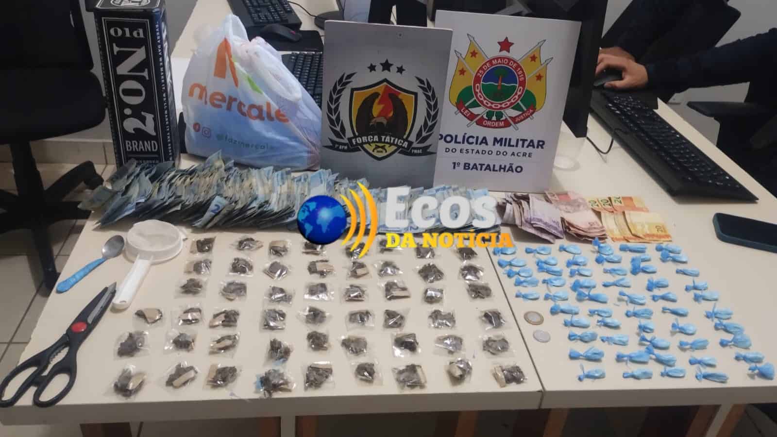 Polícia fecha “boca de fumo” prende três pessoas e apreende drogas e dinheiro em Rio Branco