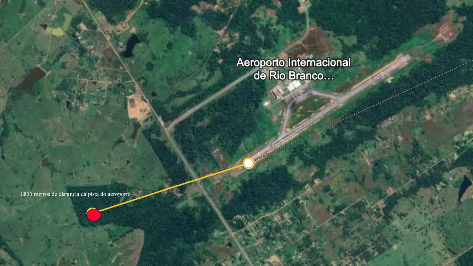 Mapa mostra que avião caiu e explodiu a 1.800 metros da pista do Aeroporto de Rio Branco
