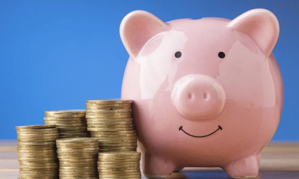 front-view-finance-elements-with-pink-piggy-bank front-view-finance-elements-with-pink-piggy-bank