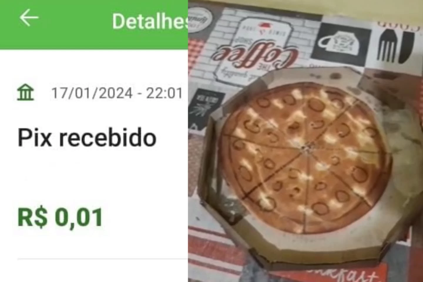 Cliente espertalhão manda Pix de R$ 0,01 e comerciante responde com pizza fake