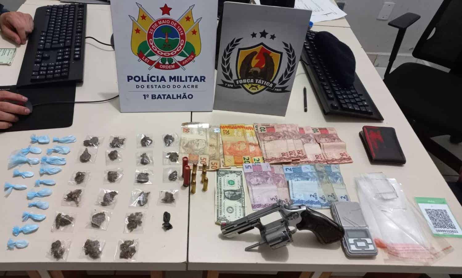 PM prende homem com arma de fogo e drogas no bairro Vila Betel