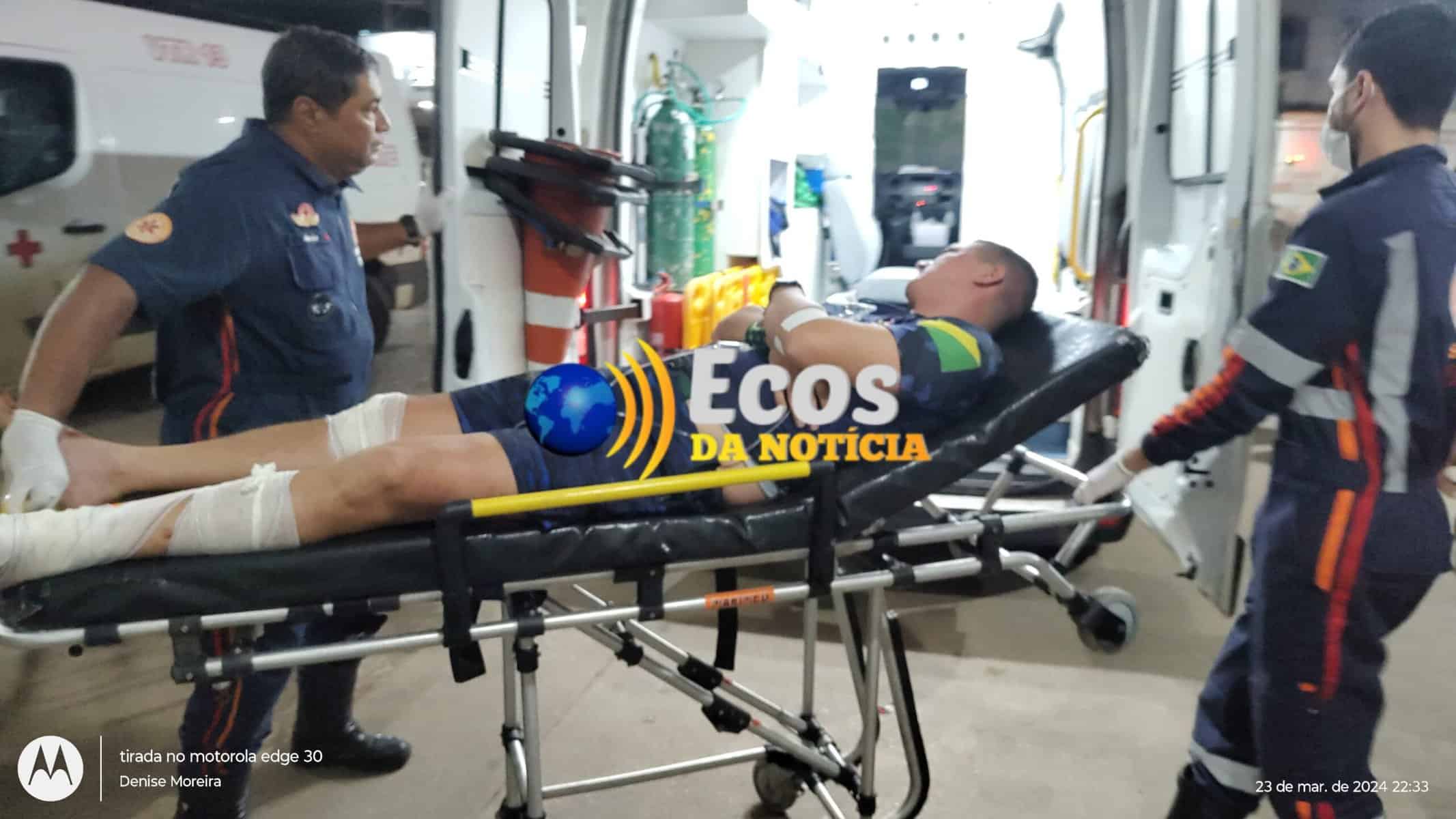 Colisão entre carro e moto, deixa motociclista com fratura exposta