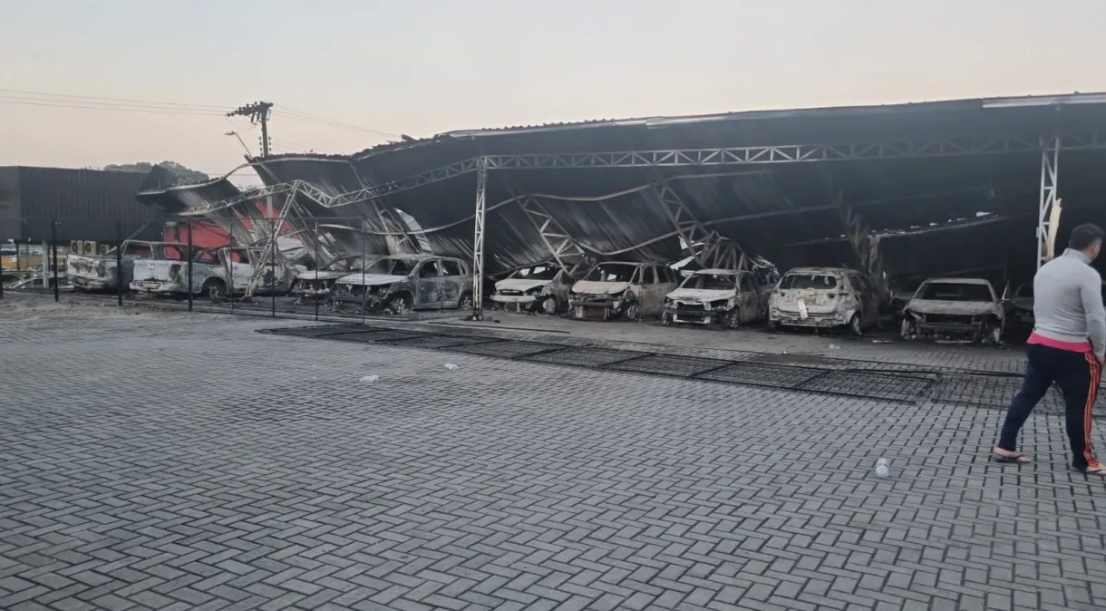 Vídeo: incêndio atinge loja de carros em Santa Catarina e destrói 70 veículos