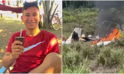 Matheus Jeferson Fonte tem 26 anos e é um dos sobreviventes da queda de avião em Manoel Urbano, no Acre — Foto: Arquivo pessoal e Reprodução