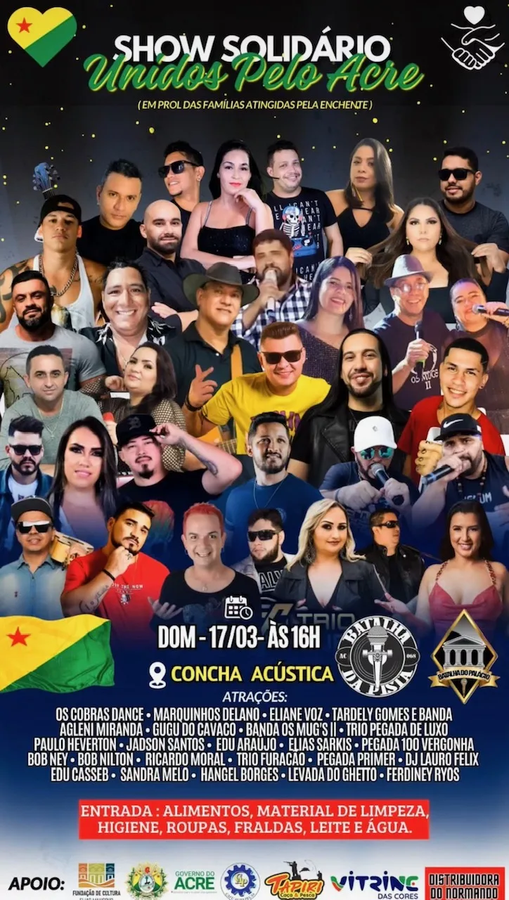 Mais de 20 artistas da música acreana fazem show hoje na concha acústica
