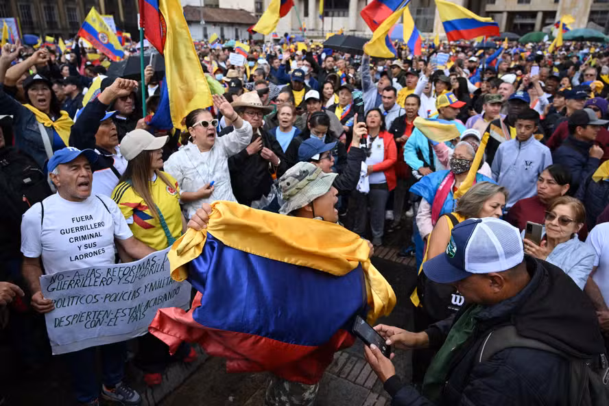 106662113 people hold colombian national flags during a demonstration against the government of