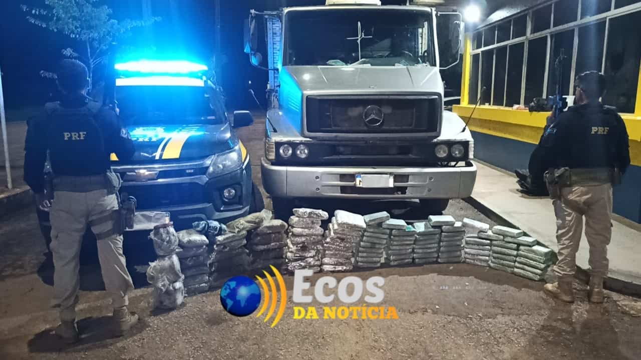 PRF aborda caminhão, prende traficante e apreende 103 kg de skunk na BR-364