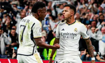 real-madrid-manchester-city-champions-league-6-e1712697295679 Rodrygo e Vinicius Jr. comemoram gol do Real MadridCrédito: Reprodução/Twitter Real Madrid