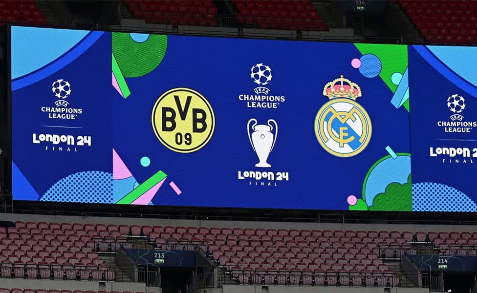 Placar de Wembley, palco da final, já entra no clima para Borussia Dortmund e Real Madrid
(Photo by Michael Regan - UEFA/UEFA via Getty Images)