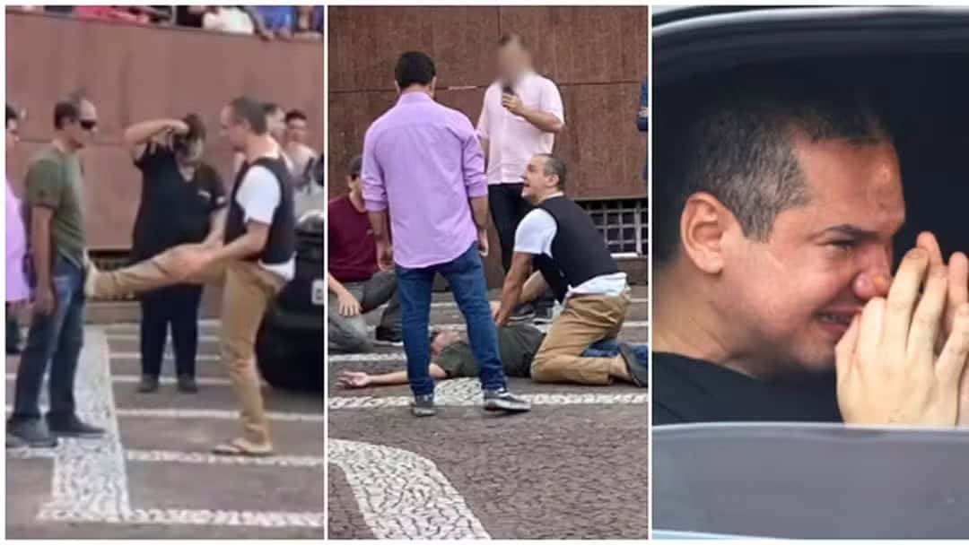 Homem que matou idoso com voadora chora durante reconstituição do crime; assista