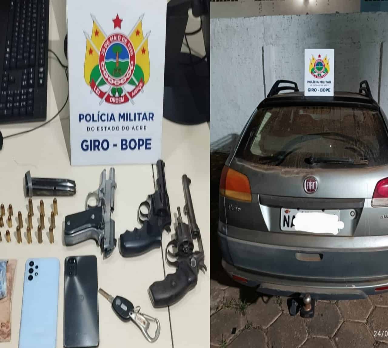 PM  apreendem três armas de fogo e recuperam veículo no Taquari