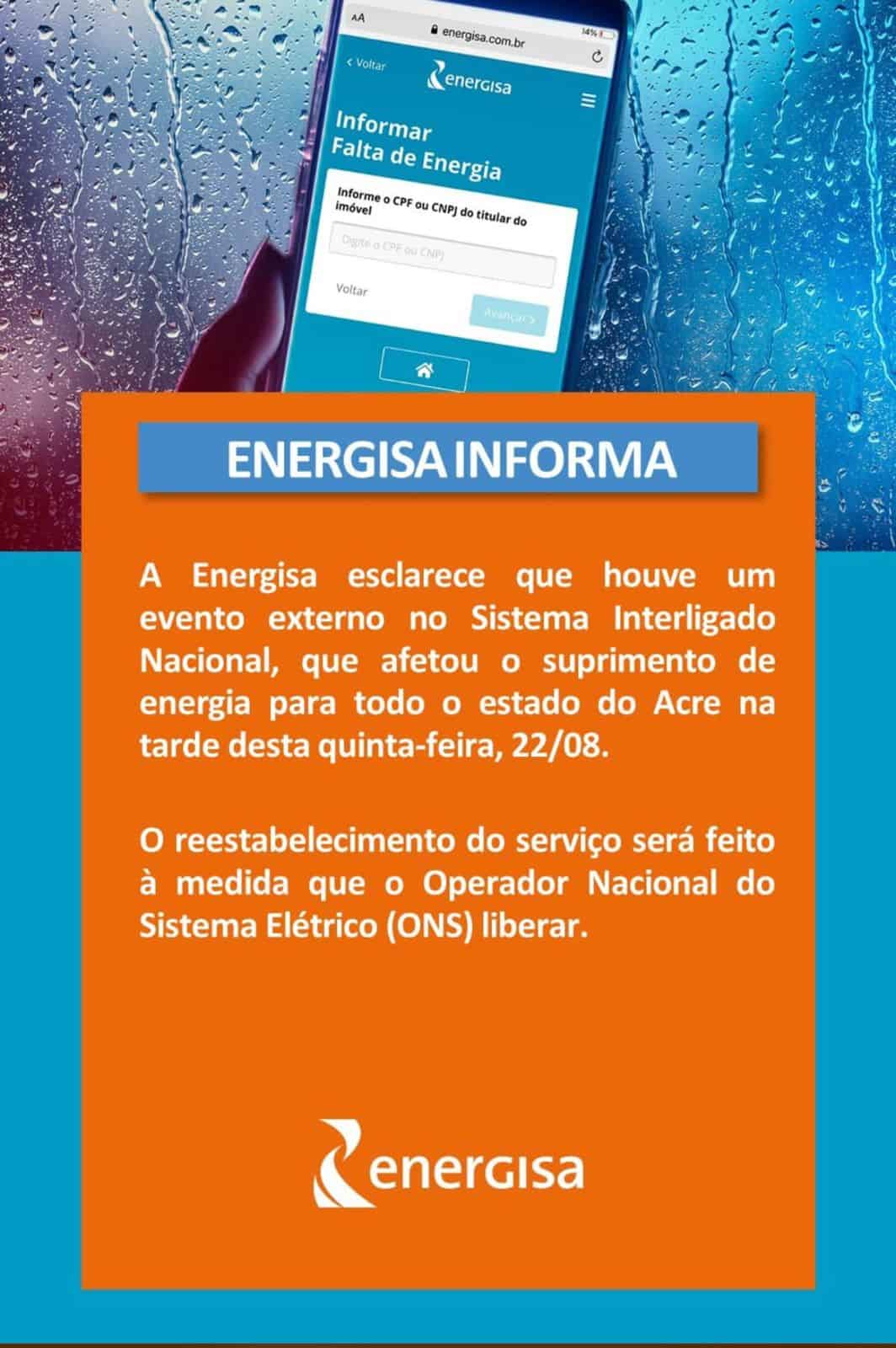 Falha no Sistema Interligado Nacional deixa todo o Acre sem energia elétrica