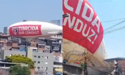 Dirigível com o símbolo do São Paulo Futebol Clube cai em Osasco • Reprodução