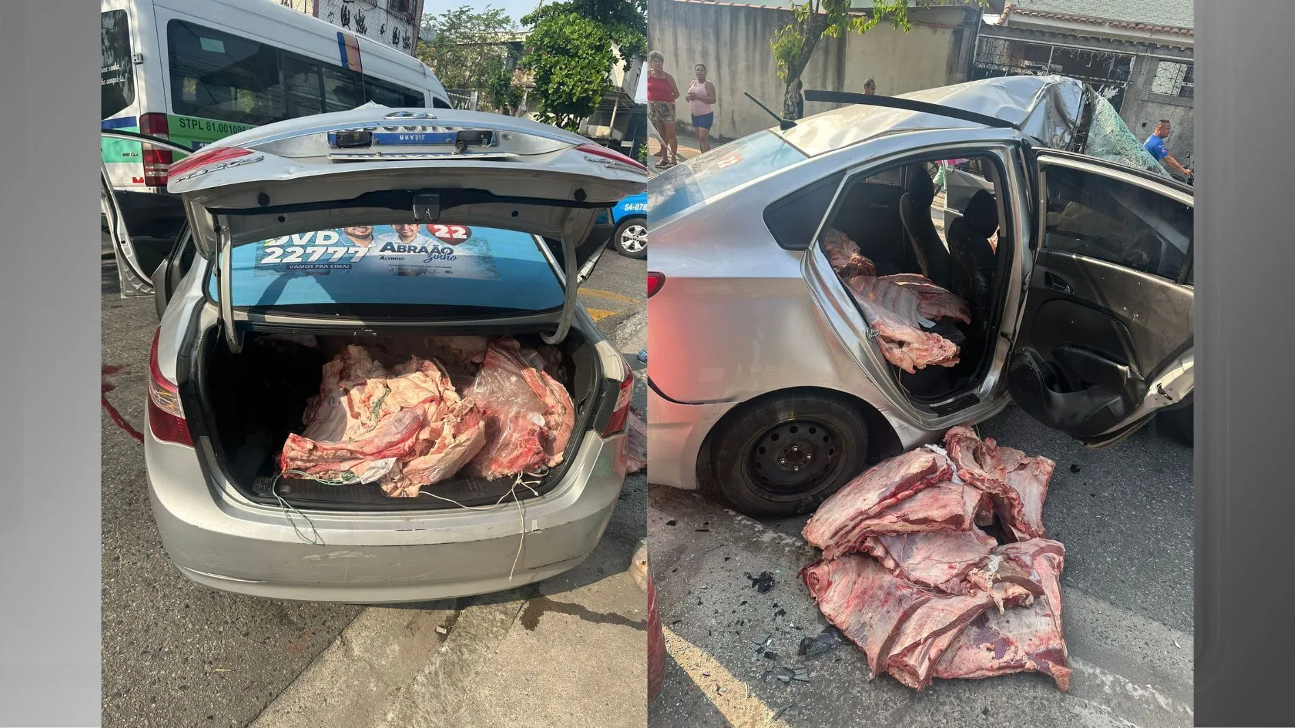 Churrasco frustrado: ladrões batem carro após roubarem carga de carne no Rio de Janeiro