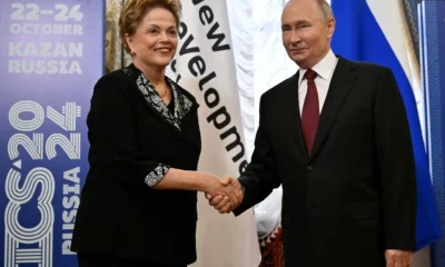O presidente da Rússia, Vladimir Putin, se reúne com Dilma Rousseff, presidente Bancos do BRICS em Kazan, na Rússia – 22/10/2024 (Foto: Alexander Nemenov/Pool via Reuters)