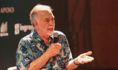 Francis Ford Coppola em sessão de perguntas e respostas para convidados no Teatro B32, nesta segunda-feira (28) • Divulgação/AGNews