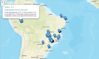 Tremor não foi detectado por serviços geológicos, mas foi reportado no site do Centro de Sismologia da USP — Foto: Reprodução/Centro de Sismologia USP