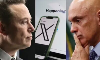 Plataforma X do bilionário Elon Musk (à esquerda) continua suspensa por determinação do ministro do STF Alexandre de Moraes (à direita) — Foto: Reuters, AP Photo Rick/Rycroft, Reuters