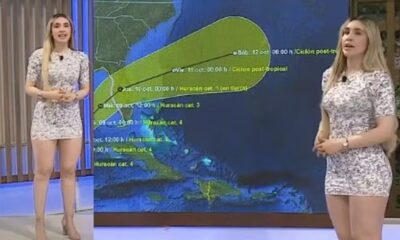 'Garota do tempo' de TV polemiza durante a cobertura do furacão Milton — Foto: Reprodução/X