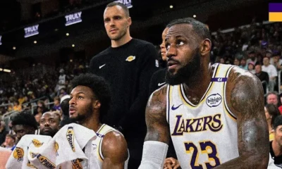 lebron-bronny-james-los-angeles-lakers-e1728301992125 Bronny e LeBron James durante jogo dos Lakers na pré-temporada • Instagram/Los Angeles Lakers