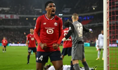 lille-real-madrid-champions-league-e1727904315698 Zagueiro brasileiro Alexsandro comemora a vitória do Lille sobre o Real Madrid • Michael Regan – UEFA/UEFA via Getty Images