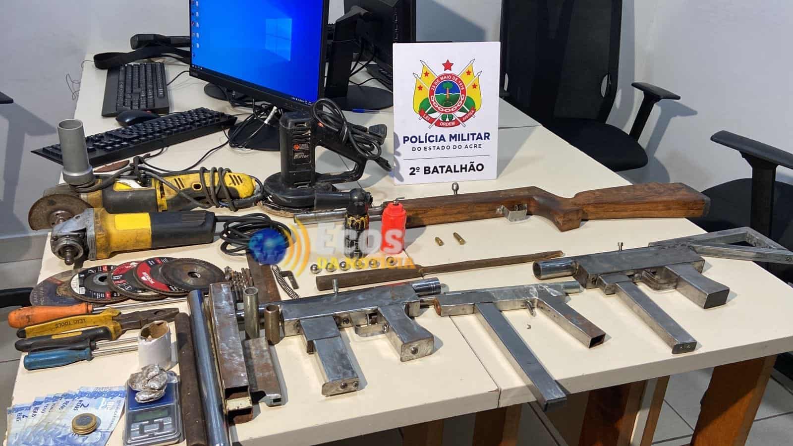 Polícia Militar desmantela fábrica de armas caseiras e prende suspeito no bairro Cidade do Povo, em Rio Branco