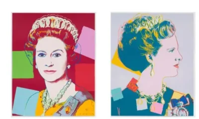 Rainha Elizabeth II e Rainha Margrethe II, duas das gravuras da obra de Andy Warhol de 1985, Reigning Queens (Foto: Reprodução/MPV Gallery)
