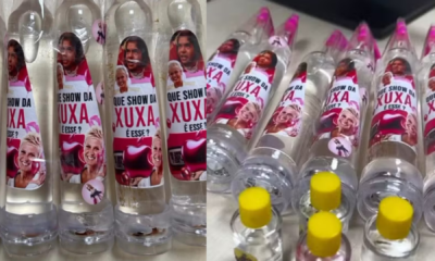 Imagens do lança-perfume com rótulo de 'Que show da Xuxa é esse?'. • Divulgação/PFES