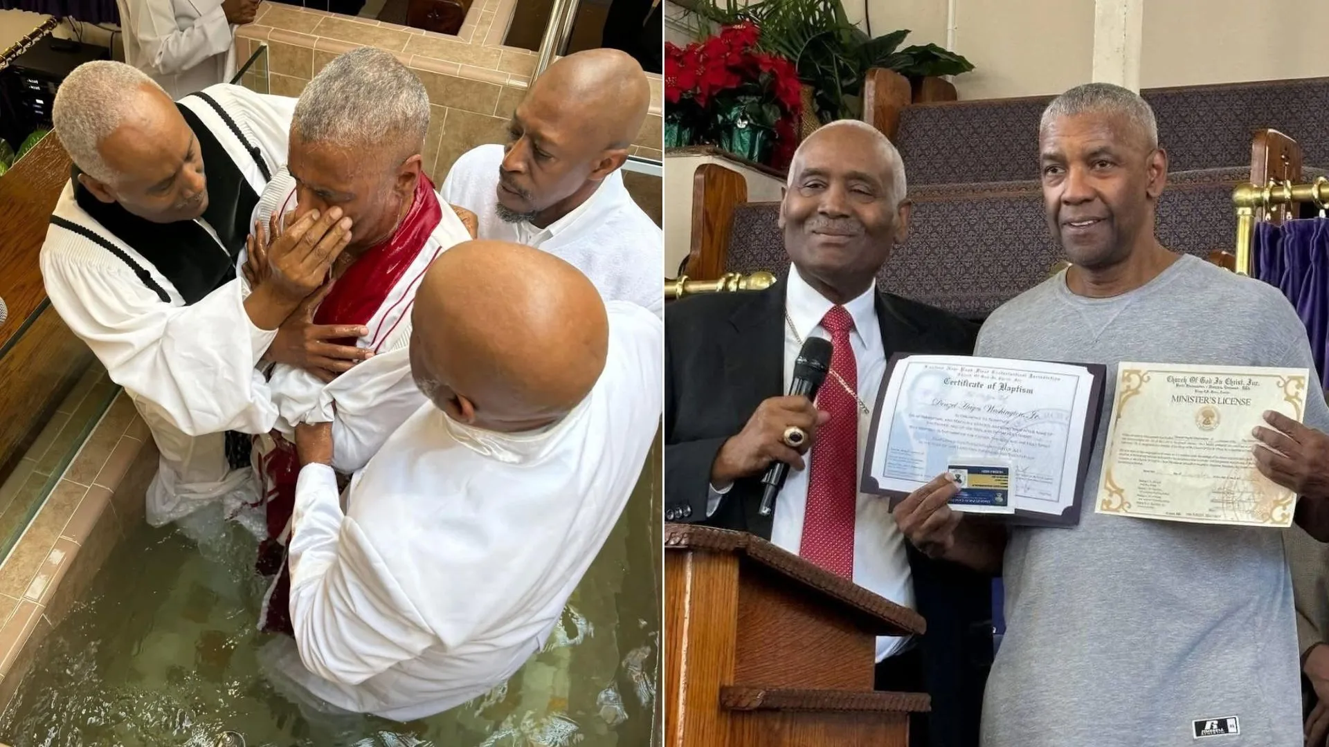 Denzel Washington é batizado e ganha licença de pastor em igreja dos EUA: “O céu é o limite”